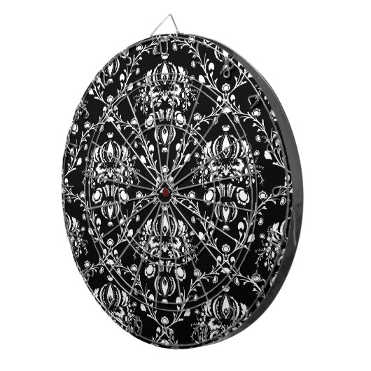 Zwart-witte Damask Dartbord (Voorkant Rechts)