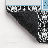 Zwart-witte Damask en Polka Dots Monogramed Muismat (Hoek)