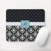 Zwart-witte Damask en Polka Dots Monogramed Muismat (Met muis)
