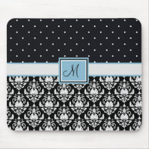 Zwart-witte Damask en Polka Dots Monogramed