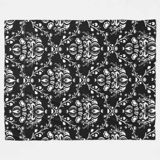 Zwart-witte Damask Fleece Deken (Voorkant (Horizontaal))