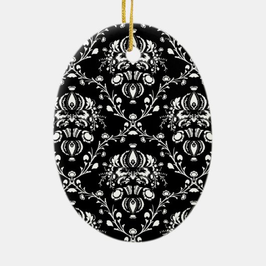 Zwart-witte Damask Keramisch Ornament (Achterkant)