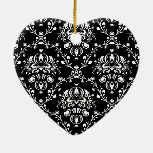 Zwart-witte Damask Keramisch Ornament (Achterkant)