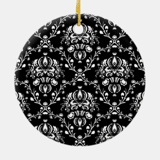 Zwart-witte Damask Keramisch Ornament (Achterkant)