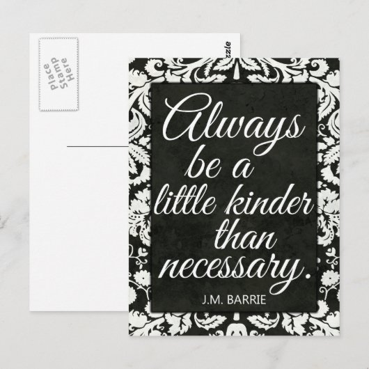 Zwart-witte Damask Kindness Briefkaart (Voorkant / Achterkant)