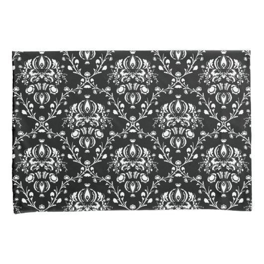 Zwart-witte Damask Kussensloop (Voorkant-Rechts)