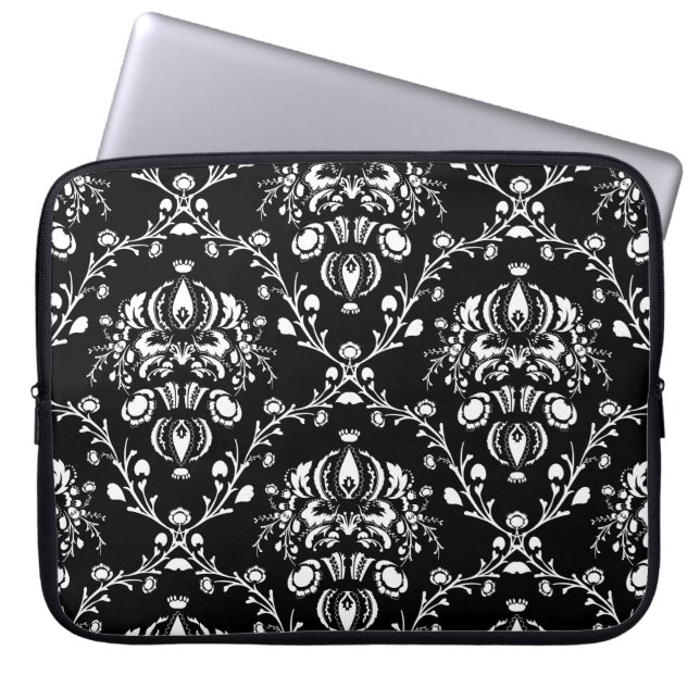 Zwart-witte Damask Laptop Sleeve (Voorkant)