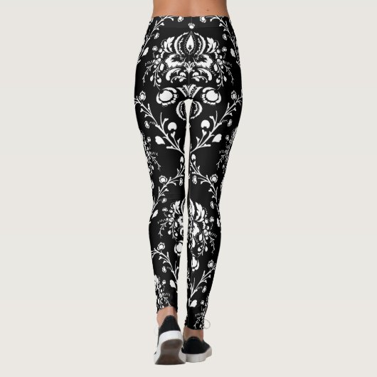 Zwart-witte Damask Leggings (Achterkant)
