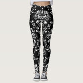Zwart-witte Damask Leggings (Voorkant)