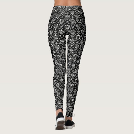 Zwart-witte Damask Leggings (Achterkant)