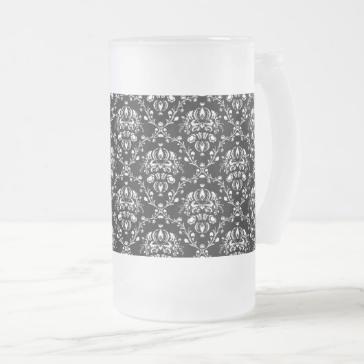 Zwart-witte Damask Matglas Bierpul (Voorkant rechts)