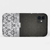 Zwart-witte Damask met Monogram Case-Mate iPhone Case (Achterkant (horizontaal))