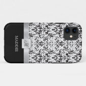 Zwart-witte  Damask met Monogram Case-Mate iPhone Case (Achterkant (horizontaal))