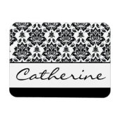 Zwart-witte Damask met  naam Magneet (Horizontaal)