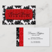 Zwart-witte Damask met Red Damask Name Bord Visitekaartje (Voorkant / Achterkant)