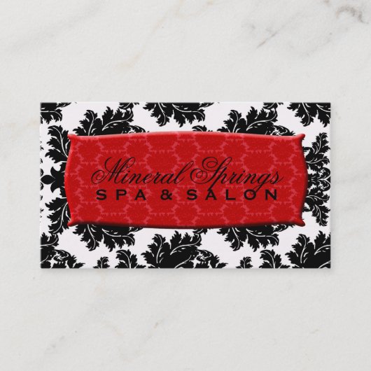 Zwart-witte Damask met Red Damask Name Bord Visitekaartje (Voorkant)
