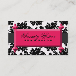 Zwart-witte Damask met Red Magenta Name Bord Visitekaartje