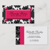Zwart-witte Damask met Red Magenta Name Bord Visitekaartje (Voorkant / Achterkant)