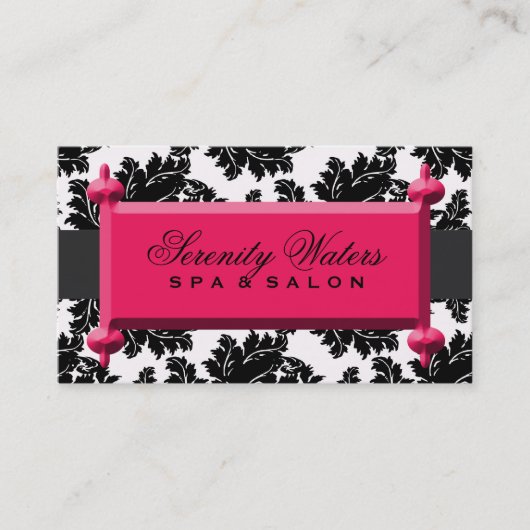 Zwart-witte Damask met Red Magenta Name Bord Visitekaartje (Voorkant)