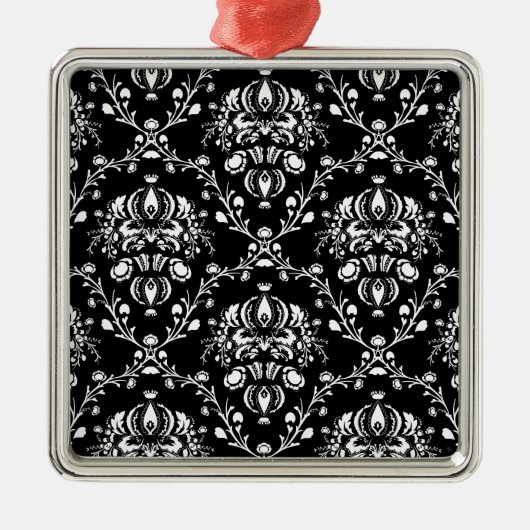 Zwart-witte Damask Metalen Ornament (Voorkant)