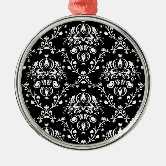 Zwart-witte Damask Metalen Ornament (Voorkant)