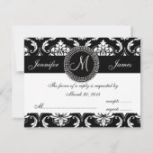 Zwart-witte Damask Monogram RSVP-kaart RSVP Kaartje (Achterkant)