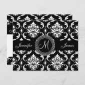 Zwart-witte Damask Monogram RSVP-kaart RSVP Kaartje (Voorkant / Achterkant)
