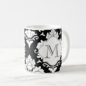 Zwart-witte Damask Monogrammed Mok (Voorkant rechts)