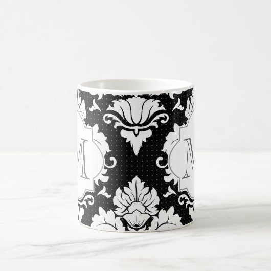 Zwart-witte Damask Monogrammed Mok (Center)