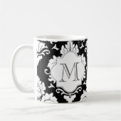 Zwart-witte Damask Monogrammed Mok (Links)