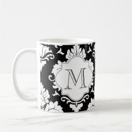 Zwart-witte Damask Monogrammed Mok