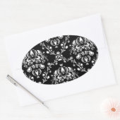 Zwart-witte Damask Ovale Sticker (Envelop)