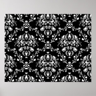 Zwart-witte Damask Poster