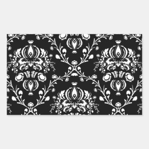 Zwart-witte Damask Rechthoekige Sticker