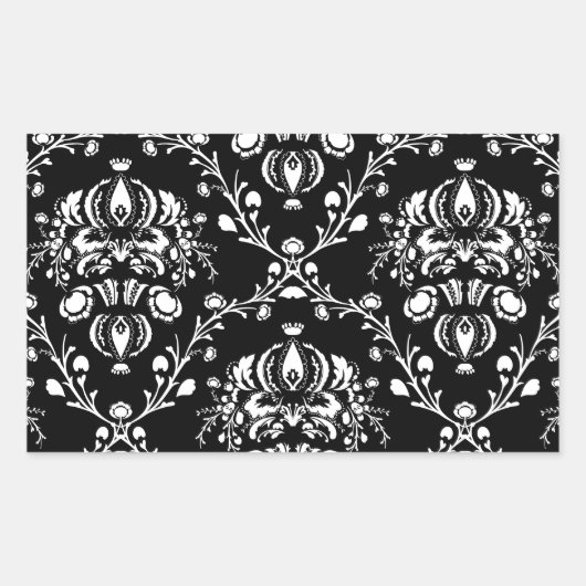 Zwart-witte Damask Rechthoekige Sticker (Voorkant)