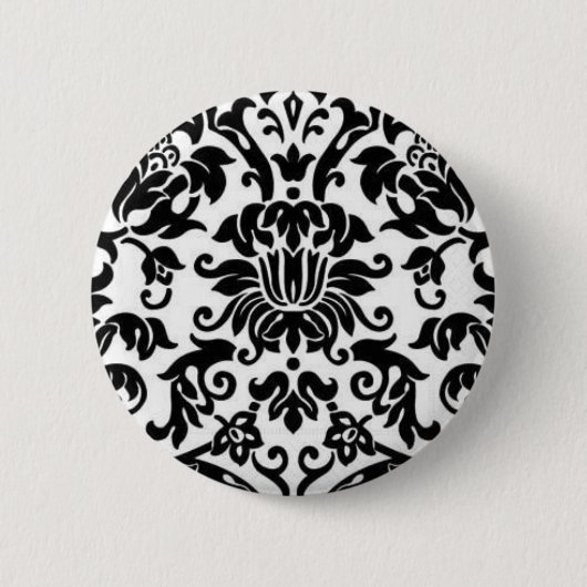 Zwart-witte Damask Ronde Button 5,7 Cm (Voorkant)