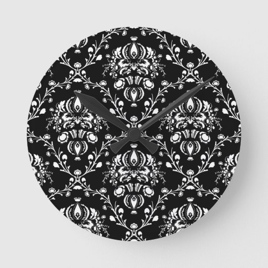 Zwart-witte Damask Ronde Klok (Voorkant)
