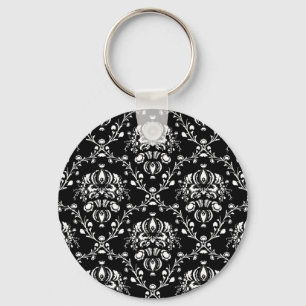 Zwart-witte Damask Sleutelhanger