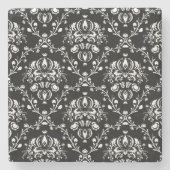 Zwart-witte Damask Stenen Onderzetter (Voorkant)