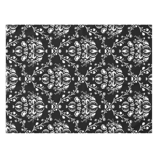 Zwart-witte Damask Tafelkleed (Voorkant (Horizontaal))