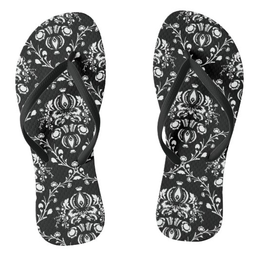 Zwart-witte Damask Teenslippers (Voetbed)