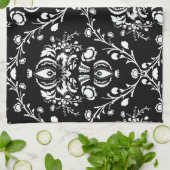 Zwart-witte Damask Theedoek (Gevouwen)