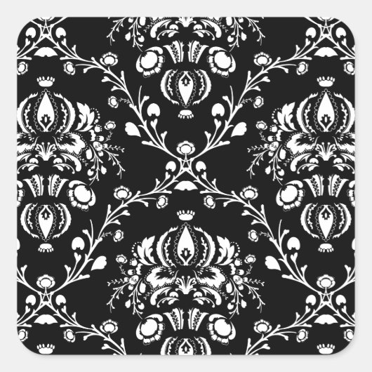 Zwart-witte Damask Vierkante Sticker (Voorkant)