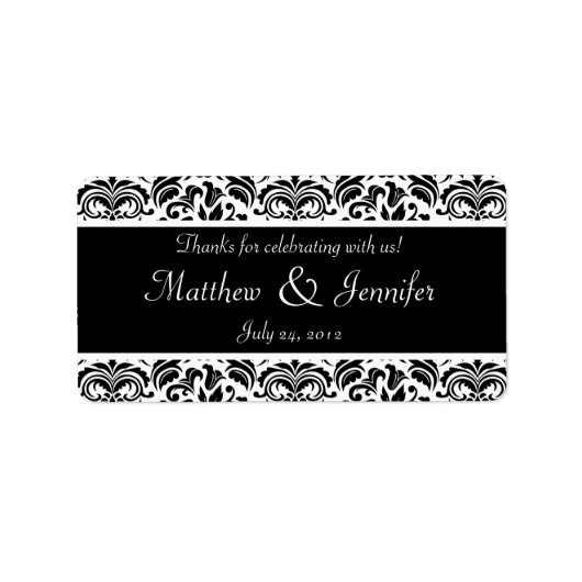 Zwart-witte Damask Wedding Favor Labels (Voorkant)