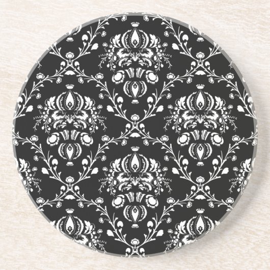 Zwart-witte Damask Zandsteen Onderzetter (Voorkant)