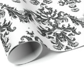 Zwart Witte Damast Cadeaupapier Zwart (Rol Hoek)