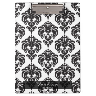 Zwart Witte Damast Chic Elegante Glam Persoonlijke Klembord
