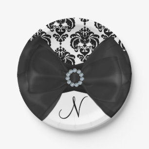 Zwart & Witte Damast Glamour Lint Glam Sweet 16 Fe Papieren Bordje