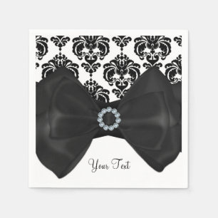 Zwart & Witte Damast Glamour Lint Strik Sweet 16 F Servet