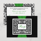 Zwart Witte Damast Groene GEDRUKTE LINT RSVP (Voorkant / Achterkant)